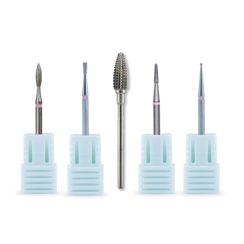 Pięć frezów do manicure, cztery w niebieskich podstawkach – zestaw Manicure Set 2