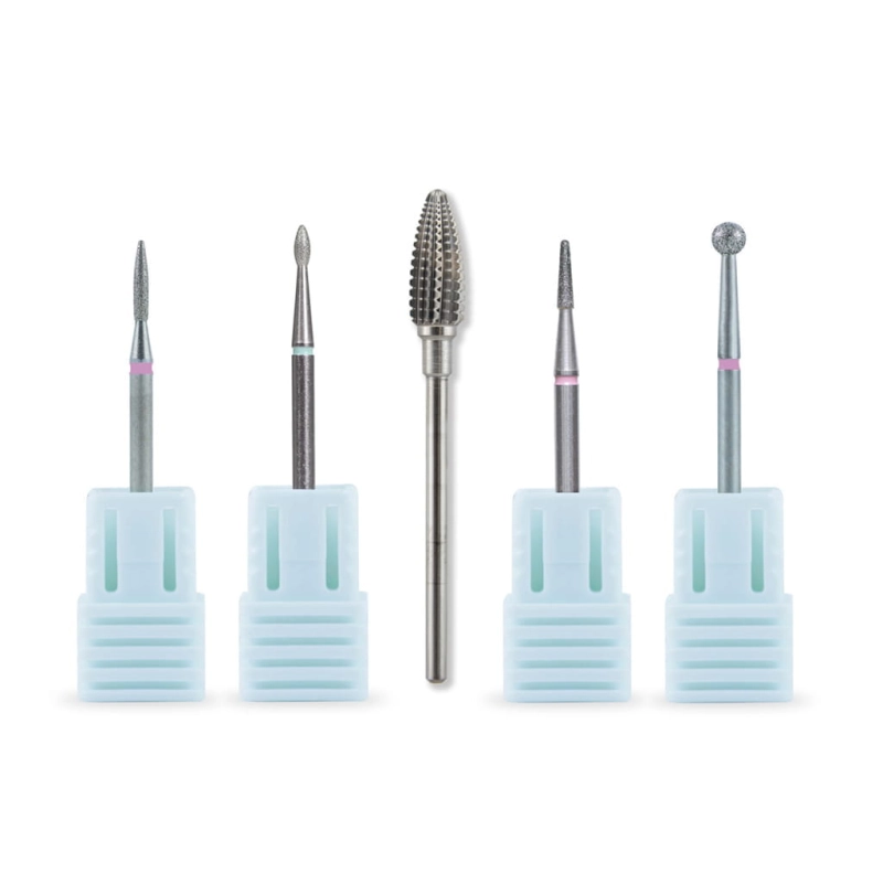 Pięć frezów do manicure, cztery w niebieskich podstawkach – zestaw Manicure Set 1