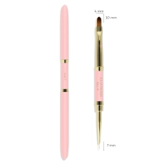 Dwustronny różowy pędzelek Slim-Gel brush 7mm/4mm – zamknięty i otwarty z wymiarami włosia