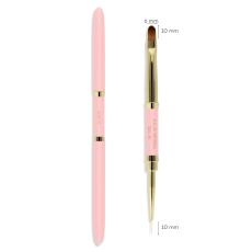 Dwustronny różowy pędzelek Slim-Gel brush 10mm/6mm – zamknięty i otwarty z wymiarami włosia