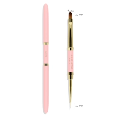 Dwustronny różowy pędzelek Slim-Gel brush 10mm/4mm – zamknięty i otwarty z wymiarami włosia