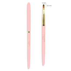 Różowy pędzelek Gel Brush 4mm ze złotą skuwką – zamknięty i otwarty z wymiarami włosia