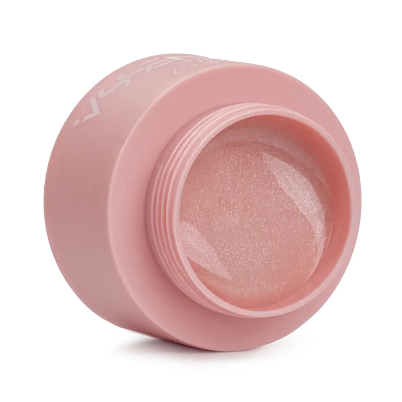 Otwarty słoiczek żelu Tixy Cover Diamond Natural 50 ml z beżoworóżową masą z drobinkami
