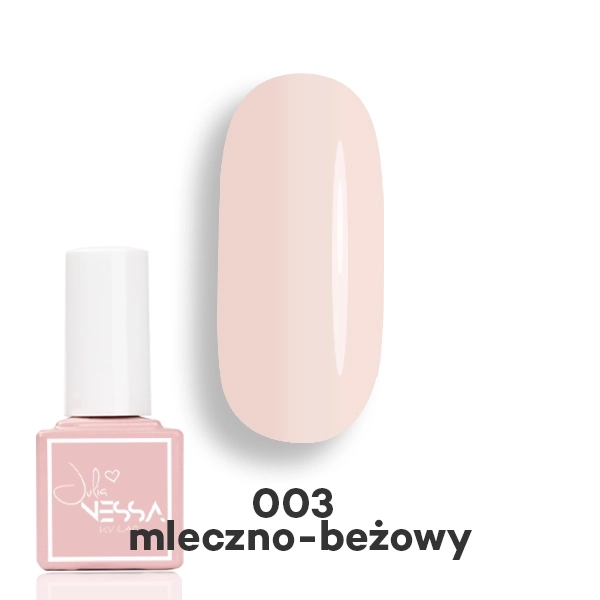 Buteleczka lakieru hybrydowego NessaUV lac 003 z mleczno-beżowym wzornikiem koloru