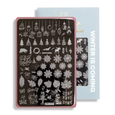 Blaszka do stempli Winter is coming (JN-206) – śnieżynki, choinki i renifery, z opakowaniem