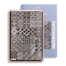 Blaszka do stempli Patchwork (JN-211) – geometryczne wzory kafelków, z niebieskim opakowaniem