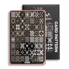 Blaszka do stempli Card pattern (JN-217) – geometryczne ornamenty, z czarnym opakowaniem