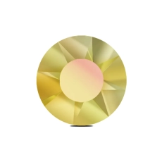 Kryształek Sunflower w rozmiarze 6 – żółty z różowym refleksem, zbliżenie na szlif