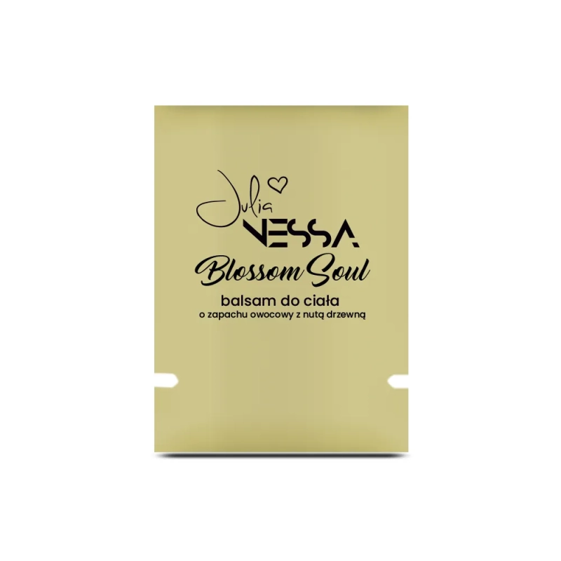 Żółta saszetka z próbką perfumowanego balsamu do ciała Blossom Soul