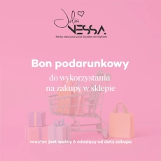 Bon podarunkowy Julia Nessa do wykorzystania na zakupy w sklepie – różowa grafika z wózkiem