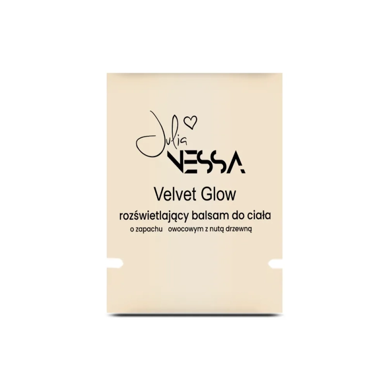 Kremowa saszetka z próbką rozświetlającego balsamu do ciała Velvet Glow