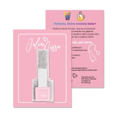 Magiczna herbata Julia Nessa – torebka w kształcie buteleczki lakieru na różowej karcie z ulotką