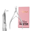 Cążki do skórek Master Mani JN-11 4 mm Julia Nessa na białym tle, zbliżenie ostrza i różowe opakowanie producenta