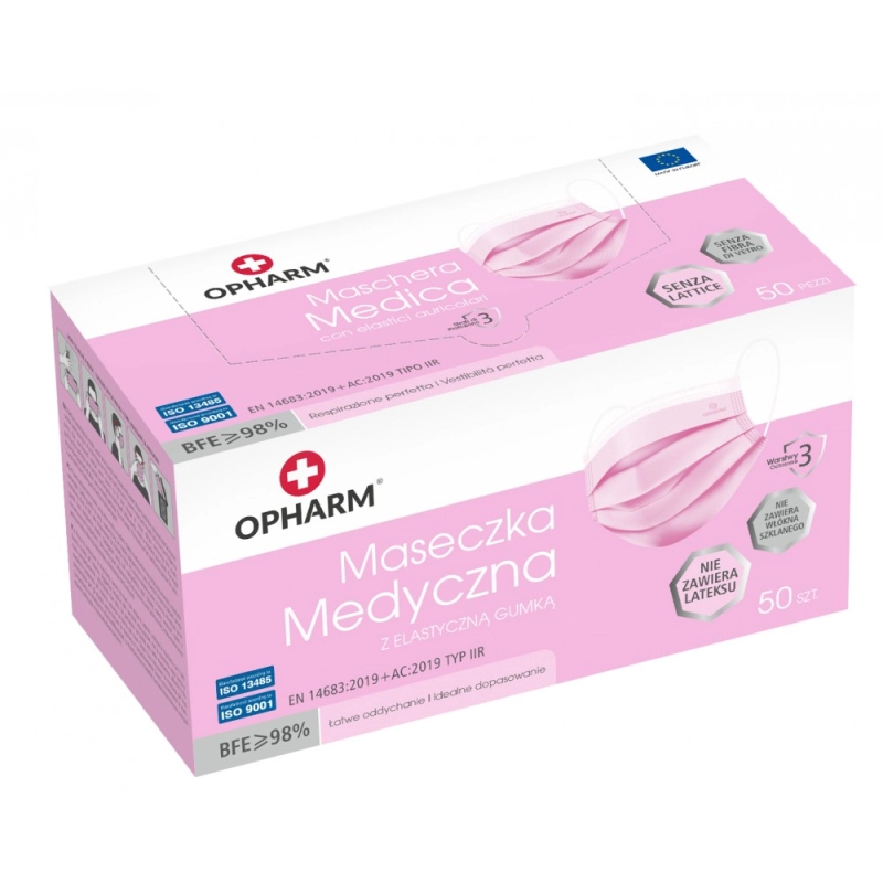 Maska Medyczna Opharm 50 sztuk pudełko różowa