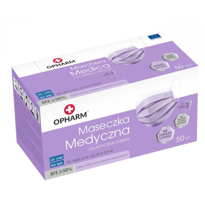 Maska Medyczna Opharm 50 sztuk pudełko fioletowa